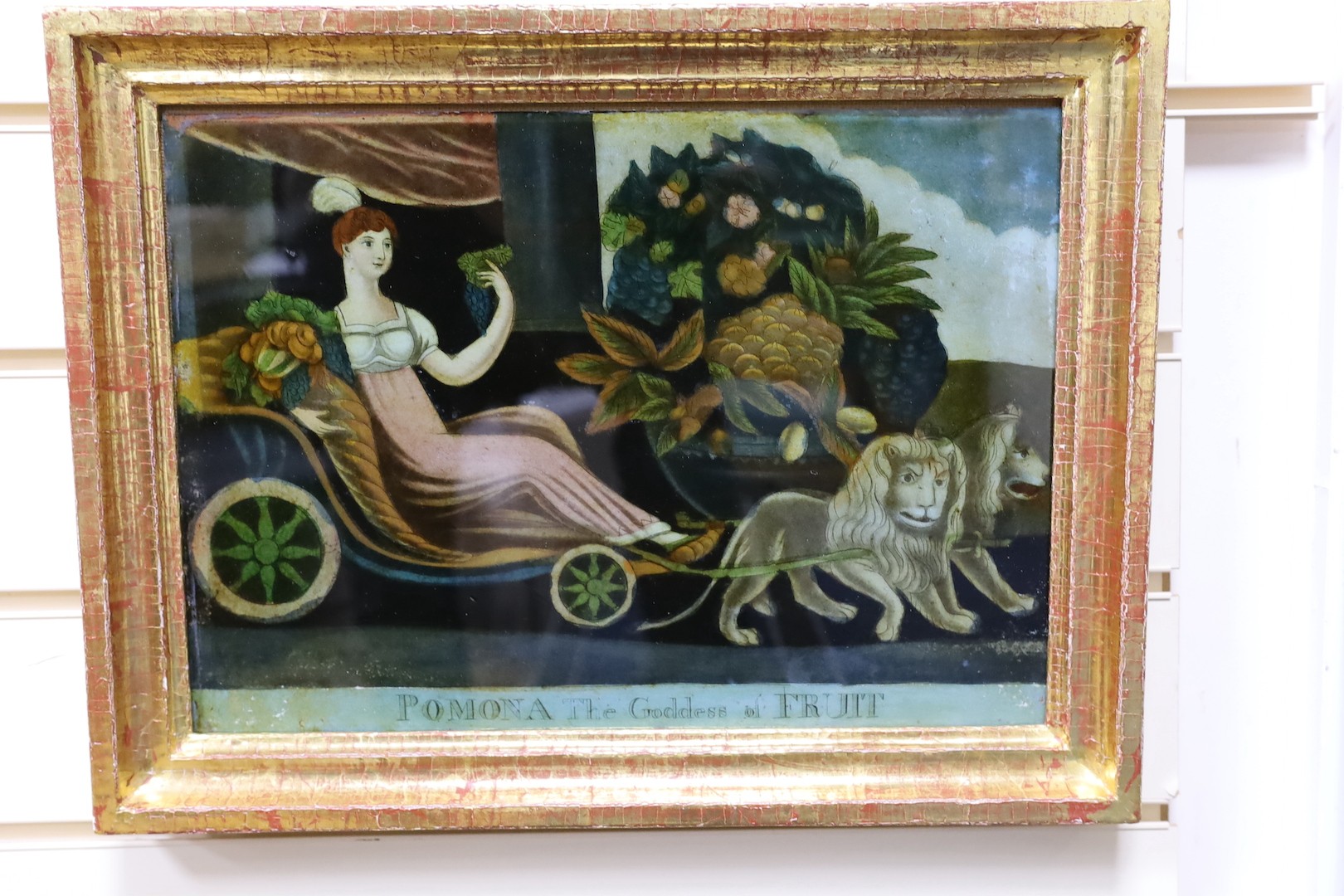 Three early 19th century reverse prints on glass, 'Morning', 'The Burgomaster' and 'Pomona', 35 x 25cm